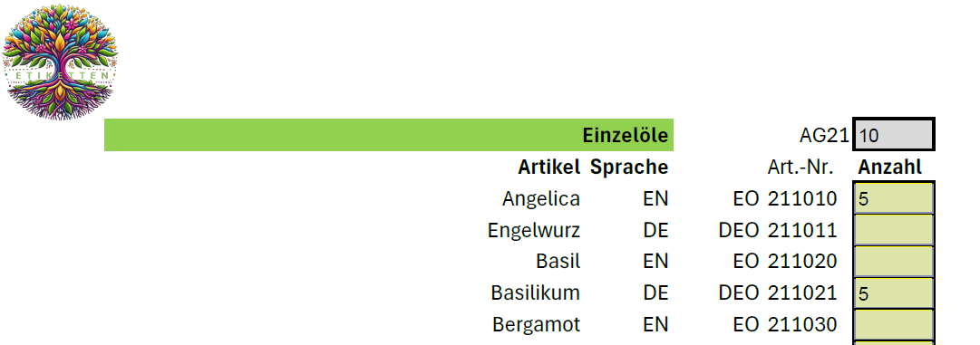 Bestellmuster Seite ff