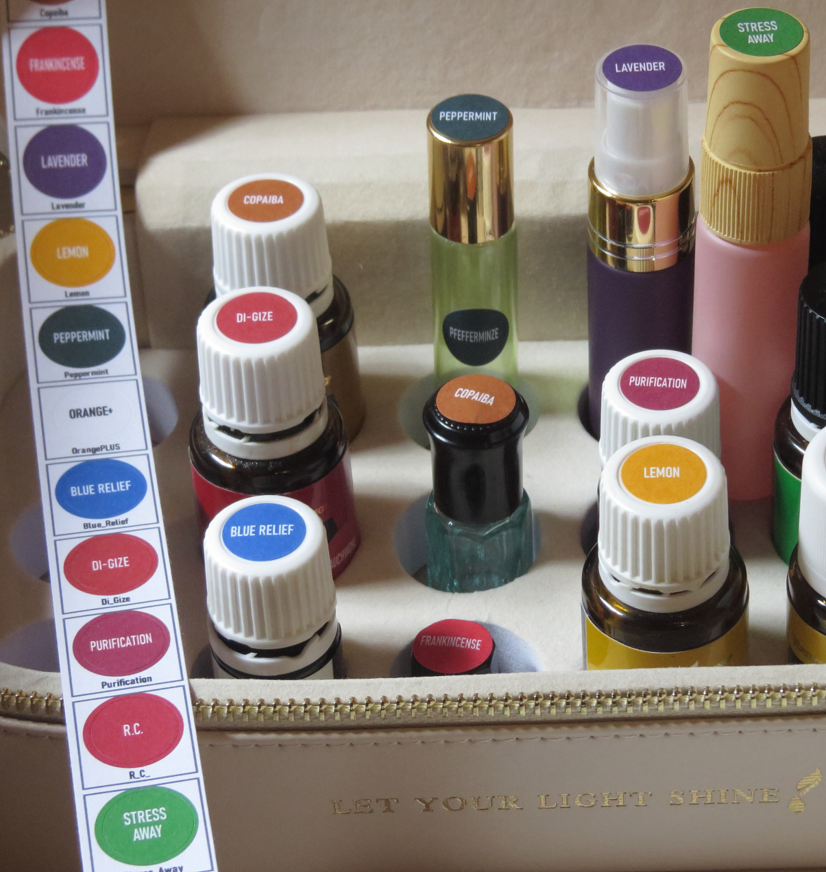 Young Living Case mit Etiketten und Starterset Streifen