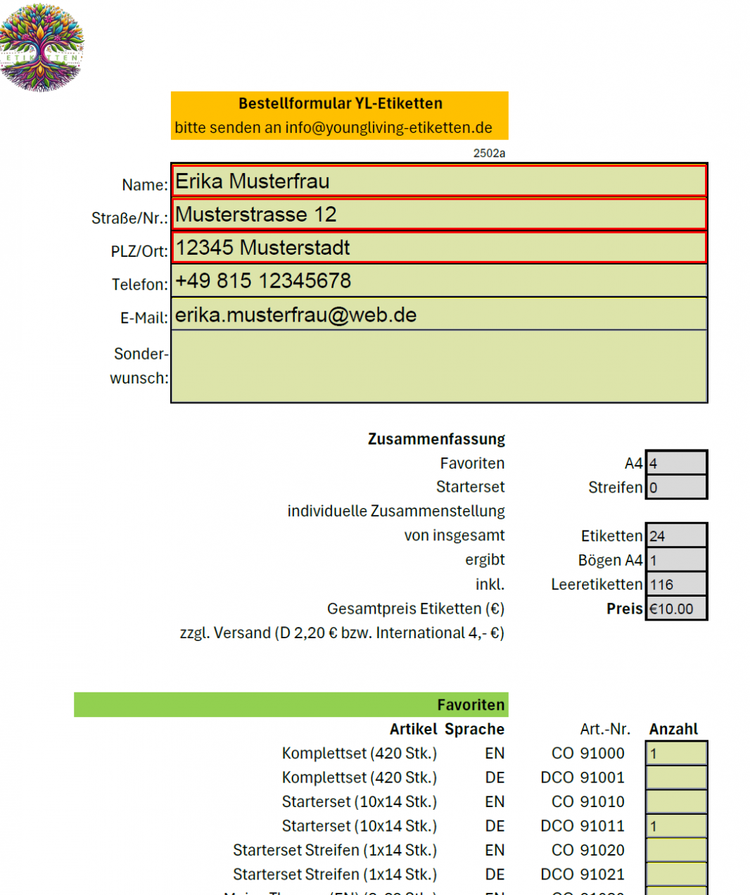 Bestellmuster Seite 1