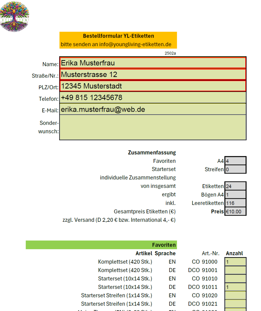 Bestellmuster Seite 1